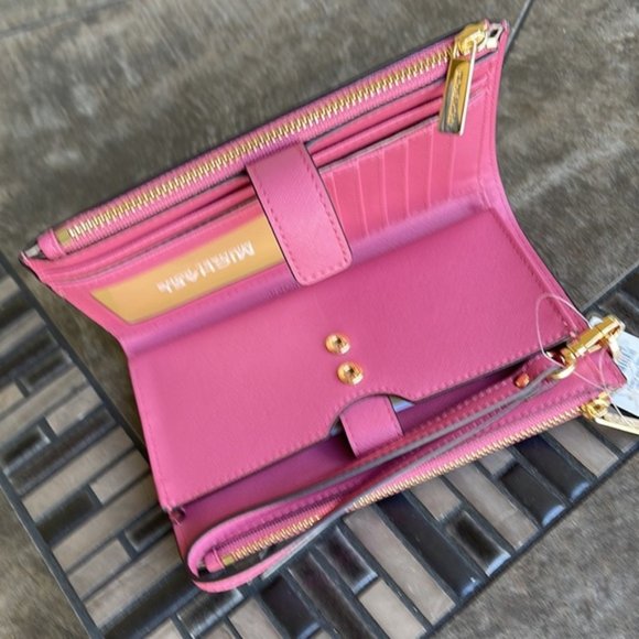 Michael Kors Jet Set Travel Large Double Zip Wristlet Wallet Rosewood Leather - Picture 4 of 16